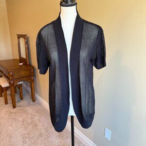 George short sleeved black long sweater crochet look office casual